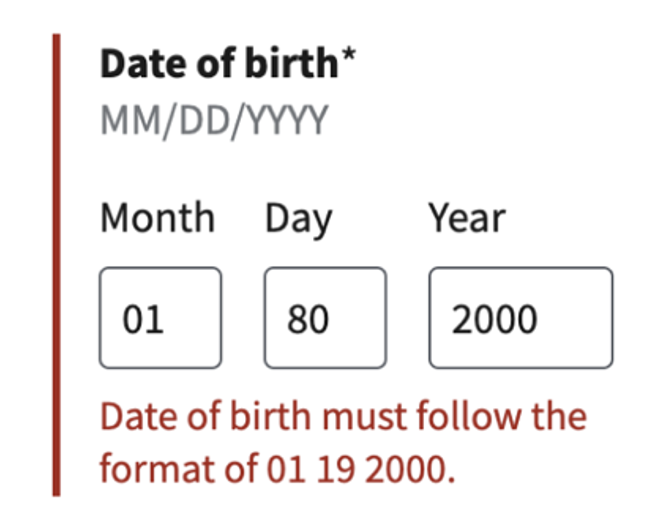 Graphic showing error message in date field of a form.